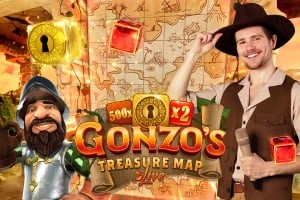 Official Live Dealer logo: Gonzo's Treasure Map by Evolution at PlayZilla